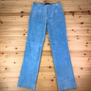 Catherine Stewart Pants Womens 4 Turquoise Suede Leather Straight Leg High Rise